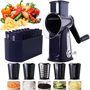 Manual Hand Crank Cheese Grater, 1 Box Rotary Cheese Shredder with 5 Blades, Modern Potato Cutter, Potato Spiral Grater, Vegetable Chopper, Round Mandoline Slicer, Kitchen Gadgets, Vegetable Cutting Slicer