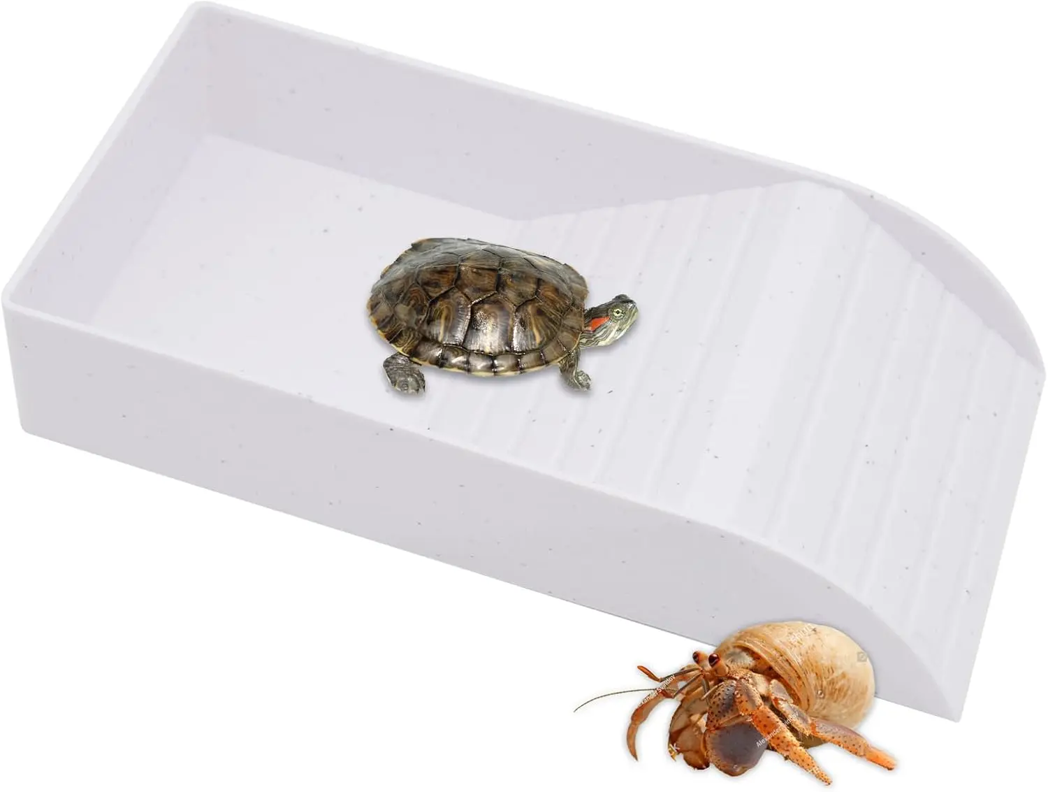Tortoise Water Dish, Tortoise Bath Dish, 30.5x15x6cm Anti Slip Reptile Pool Bowl with Ramp, Reptile Feeding Box Dish, Plastic Turtle Water Bowl, Tortoise Habitat Accessories for Basking Feeding