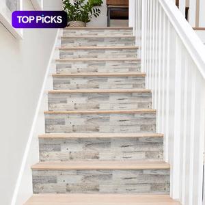 Tile Stickers Floor Strips, 7pcs/set Simulation Wood Grain Pattern Stair Decor Sticker, Self-adhesive Waterproof Sticker for Floor & Wall, Home Decoration Sticker, Home Decor Collection