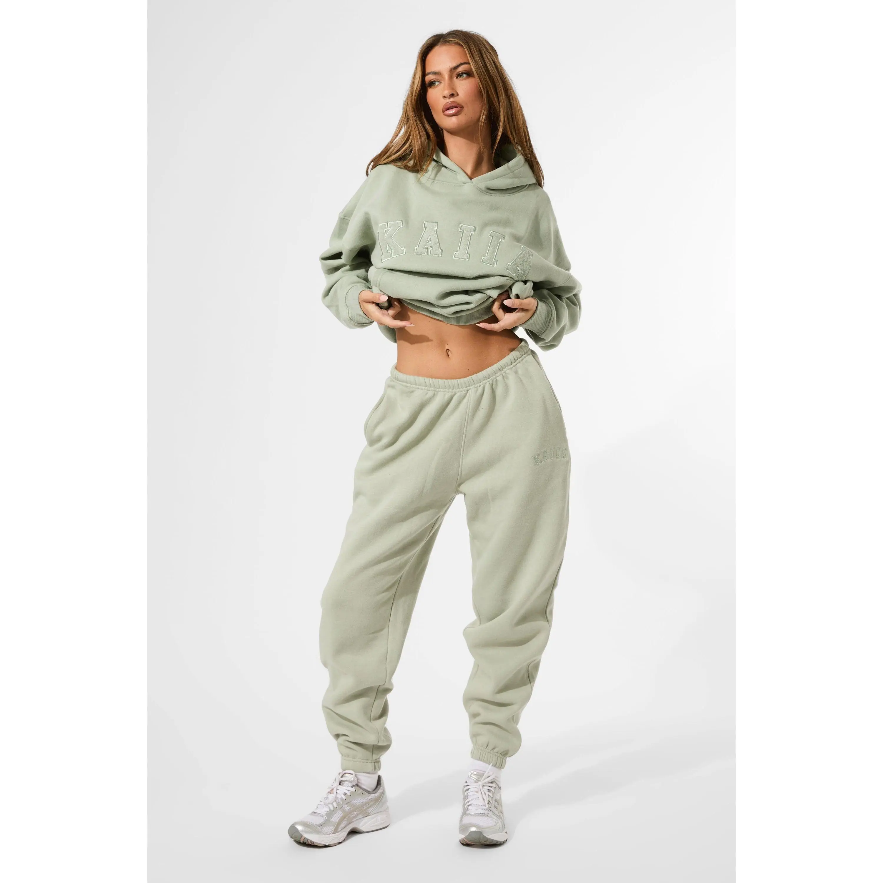 Kaiia Logo Cuffed Joggers Sage Green
