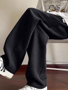 Men's Letter Print Corduroy Pants, Loose Casual Comfy Straight Leg Trousers for Spring & Fall, Men's Bottoms for Daily Wear