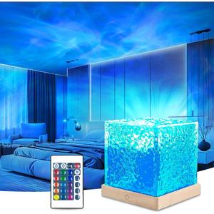 Luminorthe Cube Lamp Northern Lights Projector 16 Colors Gradual Rotating Flame Water Lights for Bedroom Ocean Lamp with Remote Control for Office Bar Restaurant Underwater Projector Light