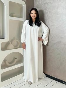 Arabic Clothing-solid Bishop Sleeve Round Neck Dress, Comfort Modesty Long Sleeve Long Dress for Women, Modest Clothes, Women's Islamic Clothing, Ladies Abaya, Thobe
