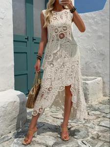 Bohemian Women's Sleeveless Top and Skirt Set, Elegant Lace Design for Beach Vacation and Music Festival, Perfect Summer Clothes