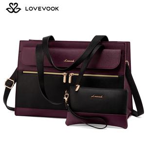 LOVEVOOK Laptop Tote Bags for Woman - Fits 15.6 Inch Laptop, Large Capacity Carrybag, Crossbody Bags  for Work with Cup Holder,Waterproof Vegan Leather Briefcase Handbag and Computer bag