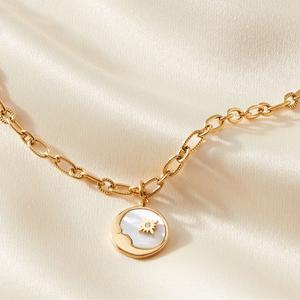 Moon and Star Pearl Necklace Gld Plated