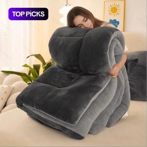 1pc Thickened Warm Splicing Quilt for Home Luxury Printed Lamb Hair Autumn and Winter Blanket Loose Polyester Quilt, Four Seasons Plus Double Bed Quilt, Quilted Polyester Quilt Core Bedding Soft and Comfortable