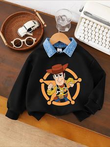Boys' Vintage Cartoon Graphic Hoodie, Fall & Winter Long Sleeve Fitted Sweatshirt, Cute Toy Story Design, Casual Daily Wear