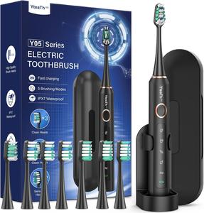 YTEATH PRO Adult Electric Toothbrush with 8 Brush Heads and 5 Modes 90 Days of Use Toothbrush Kit Teeth Plaque Remover Battery r zigzag toothbrush cordless teeth cleaner soft toothbrush 6 brush heads light green cleansing dental cleaner