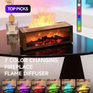 upgrade version 7-color flame fireplace essential oil diffuser, 150ml usb desktop quiet cool mist humidifier, timer auto shut-off, home office gift