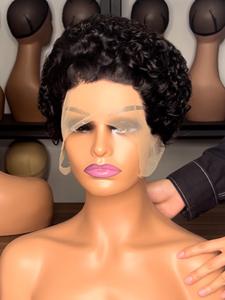 Short Curly Pixie Cut 4 Inch 13x4x1 T-Part HD Lace Front Human Hair Wig, Natural Look, Glueless, Pre-Plucked, for Women, Lace Frontal Wig