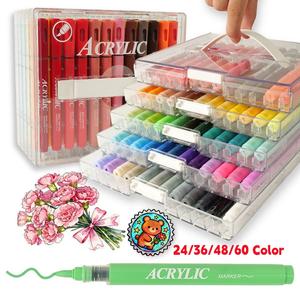 24/60 Color Acrylic Paint Marker Set, Artist Bundle, Automatic Control Ink Markers, Gypsum Painting Brush Heads, DIY Art Supplies, Multi-Functional Use, Acrylic Art Kit, Art Marker Pens