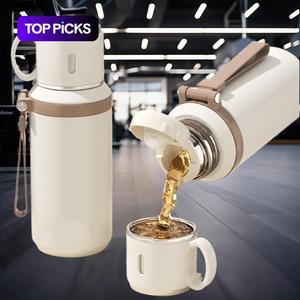 600ml Vacuum Flask, Portable Coffee Cup with Lid, White Double Function Coffee Cup, Outdoor Water Bottle for Camping, Cycling, Car, Home, Office, Tumbler Drinkware