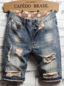 Men's Regular Fit Plain Ripped Denim Shorts, Casual Comfy Fashion Cowboy Style Jeans Shorts for Summer, Men's Bottoms for Daily Wear, Cotton, Clothing, Casual Pocket Shorts