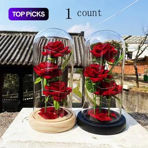 Everlasting Rose in Glass Dome with Light, Artificial Realistic Rose Desktop Ornament (No Battery), Decorative Flowers, Artificial Flower Decorations, Anniversary or Birthday Gift for Mom, Girls or Girlfriend, Artificial Fake Flowers #TOP PICKS