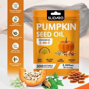 Slidaro Pumpkin Seed Oil with Saw Palmetto – 3,000mg Per Serving – 300 Vegan Softgels – Premium Cold Pressed Supplement for Hair Growth, Prostate & Urinary Health Support – Non-GMO, Gluten-Free, Lab Tested