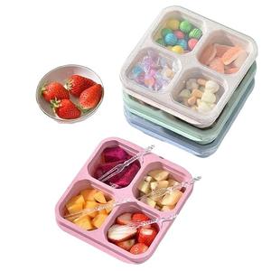 Portable Food Storage Box, 3/4 Counts 4 Grid Lunch Box with Lid, Snack Boxes, Durable Lunch Box, Multicolor Lightweight Bento Box for Men & Women, Great for Plane, Portable Travel Food Container, Modern Kitchen Gadgets, Gifts, Microwavable Bento Box
