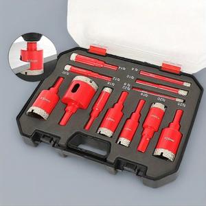 12-piece diamond welding red dry drill bit set to achieve efficient and convenient diamond coating, suitable for granite, marble, full-size glass tiles and ceramics, Impact Bit Set