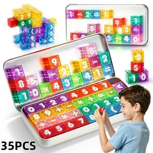 35pcs Magnetic Letter Blocks, Stem Learning Toy for Kids Aged 3+, Portable Alphabet Math Set, Montessori Gift for Boys and Girls, Number Counting Blocks