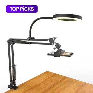 Overhead Smartphone Mount With Ring Light, 1 Count Adjustable Rotatable Smartphone Arm Stand, Professional Desk Cellphone Camera Holder Stand for Live Stream, Selfie Accessories