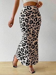 Women's Leopard Print Long Skirt, Casual Fashion Skirt for Daily Outdoor Wear, Women Bottoms for All Seasons