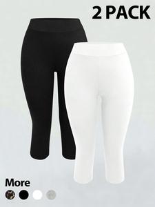 2 Pack Women’s High Waisted Capri Leggings, Tummy Control Leopard Print & Solid Workout Yoga Pants, Soft Stretchy Casual Athletic Tights for Gym Daily