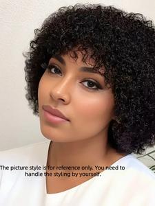 Afro Wig Human Hair Kinky Curly Afro Wigs, Full Machine Wigs, Pixie Cut Wig for Party Cosplay, Human Hair Wigs for Women