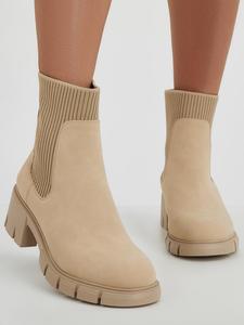 Women's Fashionable Solid Color Platform Chelsea Booties, Casual Comfortable Round Toe Ankle Boots for Daily Wear, Female All-match Trendy Shoes for Fall & Winter