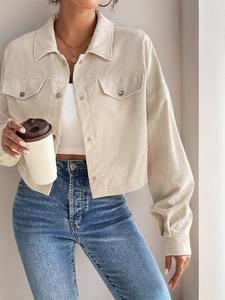 Women's Fitted Plain Button Front Collared Long Sleeve Jacket, Y2k Clothes, Regular Fit Soft Casual Drop Shoulder Pocket Corduroy Jacket, Shacket Coat for Fall & Winter, Jacket for Women, Longsleeves Coats for Women, Lady Outerwear, Womenswear