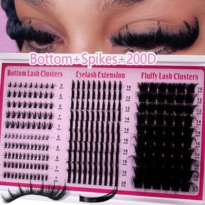 200D/160D/120D/100D/80D/60D 4-in-1 Lash Clusters, Long 6–20 mm Lash Spikes for Lower Eyelashes, Reusable Bottom Lash Clusters, Volume Individual Lashes DIY Spiky Manga Lash Extensions, Thick Mink Strip Lashes