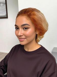 10 Inch Orange Human Hair Lace Front Wigs for Women, Gorgeous Fluffy Wigs with Blunt Bangs, Human Hair Wigs for Party, Daily Use