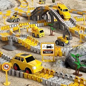DIY Electric Track Car Toy, Construction Vehicle City Bridge Train Toy, Creative Birthday Gift for Boys & Girls