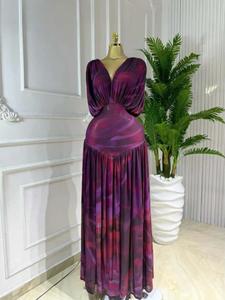 PULKRITU Women's Tie-Dye Print V-Neck Batwing Short Sleeve Maxi Dress, Autumn Birthday Party Vacation Gown, Sexy Evening Dress, Pleated A-line Trendy Floor Length Dresses, Back to School Dressey Long Dress, Fashionable Streetwear Beach Clothing