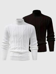 Men's Solid Turtle Neck Sweater, Casual Loose Long Sleeve Jumper for Fall & Winter, Men's Knitwear for Daily Wear