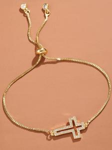 Rhinestone Cross Charm Bracelet, 1 Piece Fashionable Matching Bracelet Jewelry for Women & Men for Party, Daily Clothing Decor, Rhinestone Bangle Bracelet