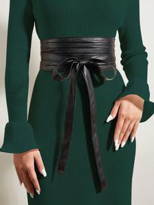 Fashion Lace Up Front Design Wide Belt, Casual PU Leather Waist Sash Belts for Men & Women, Gifts for Girlfriend, Fashion All-match Clothes Accessories
