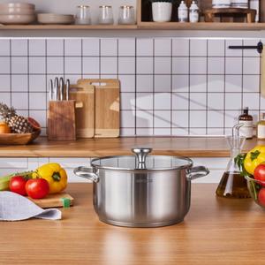 Karaca Elite Stainless Steel Induction Stock Pot &amp; Lid, 24cm, Silver