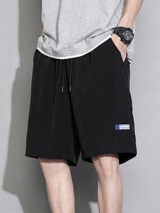 Men's Loose Letter Patched Drawstring Waist Shorts, Summer Clothes, Casual Pocket Design Track Shorts, Summer Men's Bottoms For Daily Wear