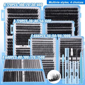 720/666/648 Clusters Thick Individual Lash Kit, Eyelash Clusters, 10D-150D Mixed Density, w/ Glue & Tools, 8-16mm Mixed Lengths, Dramatic, Eye-Enhancing, Waterproof, Sleep-Proof, Long-Lasting, For Daily, Outdoor, Dates, Festivals, Spring Fest Stock-Up