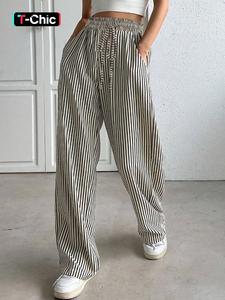 Women's Striped Casual Long Pants, Thin Straight Leg Trousers, Comfortable Fashion Wear, Perfect for Daily, Casual Chic Trousers, Casual Lounge Pant
