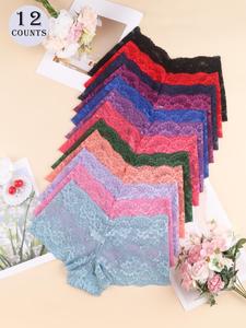 Women's Plain Lace Boyshorts, Soft Comfy Pastel Breathable Panty for Daily Wear, Lady Underwear for All Seasons, Panties for Women, Womenswear, Womens Clothes, Casual Comfy Panty, Casual Elegant Underwear