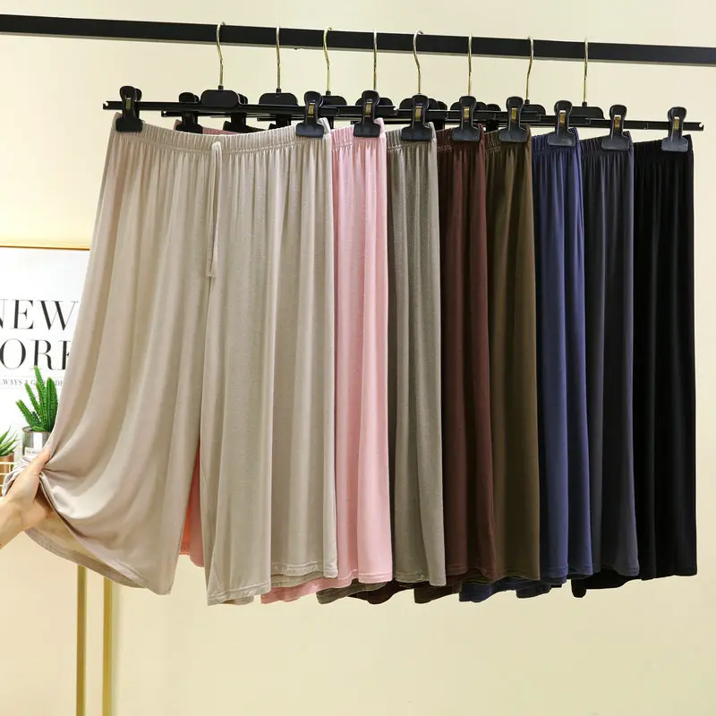 Plus size L to 6XL U-Neck Women's  Modal pant calf-length summer wide leg pants drawstring short pants casual homewear pants Womenswear Bottom