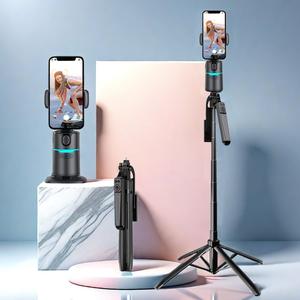 Foldable Smart Selfie Stick & 360-degree Rotatable Smart Follow-up Gimbal Set, Selfie Stick with Wireless Remote Control, Phone Stabilizer with RGB Light for Video Recording