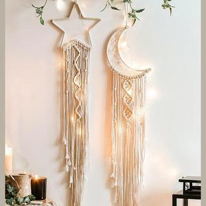 Tassel Dream Catcher Hanging Ornaments, 1 Set Hand Woven Lace Stars Moon Dreamcatcher Wall Hanging Decor without LED Lights, Hangable Wall Art for Home Bedroom Interior Wall Decor, Wall Hanging Design, Wall Decoration