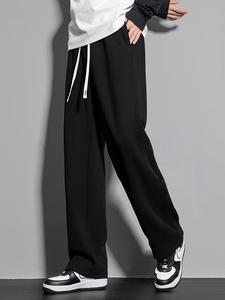 Men's Solid Color Drawstring Waist Pants, Regular Fit Casual Comfy Pocket Straight Leg Trousers for Spring & Fall, Men's All-Match Bottoms for Daily Wear