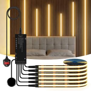 Cuttable COB LED Strip Light, Penetrable Wood Hand Sweep Touch Dimmer Switch, DC12V Warm White Cabinet Acoustic Wall Panel Decor LED Lighting Kit, UK Plug