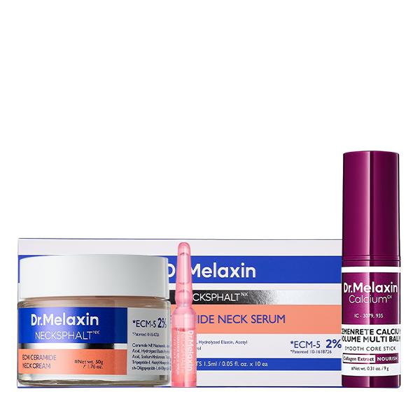 [Dr.Melaxin Official] Neck Lift 3-Step Routine | Target Tech Neck & Firming Care Set l Neck Cream 50ml + Neck Ampoule 1.5ml x 10 + Calcium Multi Balm