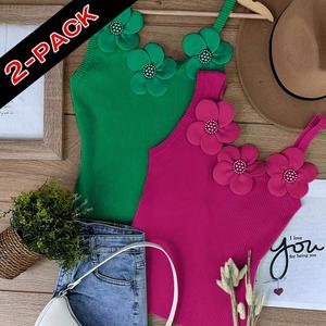CHICME Women's 2 Piece 3D Flower Tank Top Feminine Asymmetrical Neck Sleeveless Ribbed Knit Camisole Floral Beach   Summer Outfits for Women 2026