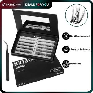 Cofier DIY Lash Kit Press on Lash No Glue Lash Self-Adhesive Eyelash Kit Individual Lashes Beginner Friendly Eyelashes with Tweezers(80/100 Pcs)