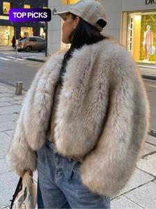 Women's Solid Color Bishop Sleeve Faux Fur Jacket, Casual Long Sleeve Open Front Outerwear for Fall & Winter, Women's Clothing for Daily Wear